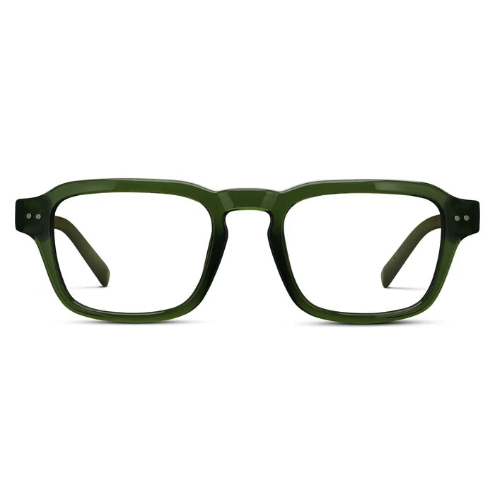 Jade Green || Men's Rectangular Prescription Eyeglasses with Jade Green Acetate Frame and Clear Prescription Lenses on a white background