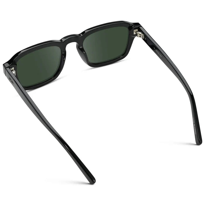Black / G15 || Men's Rectangular Prescription Sunglasses with Black Acetate Frame and Green Prescription Lens
