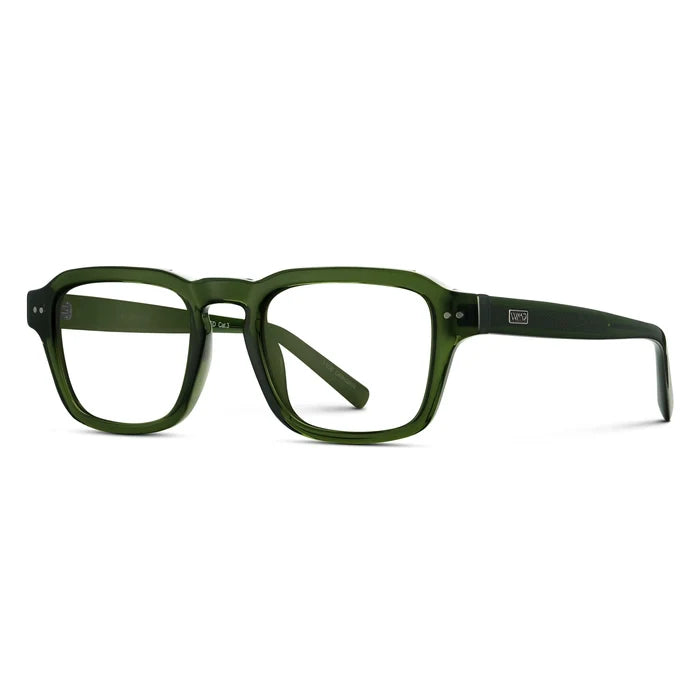 Jade Green || Side view of Men's Rectangular Prescription Eyeglasses with Jade Green Acetate Frame and Clear Prescription Lenses on a white background