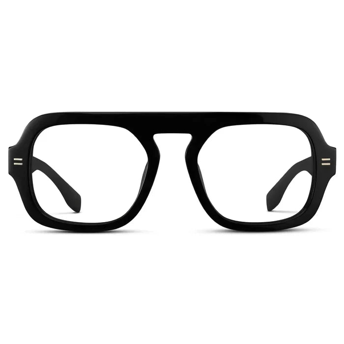 Black || Women's Oversized Aviator Prescription Eyeglasses with Black Frame and Clear Lenses on a white background