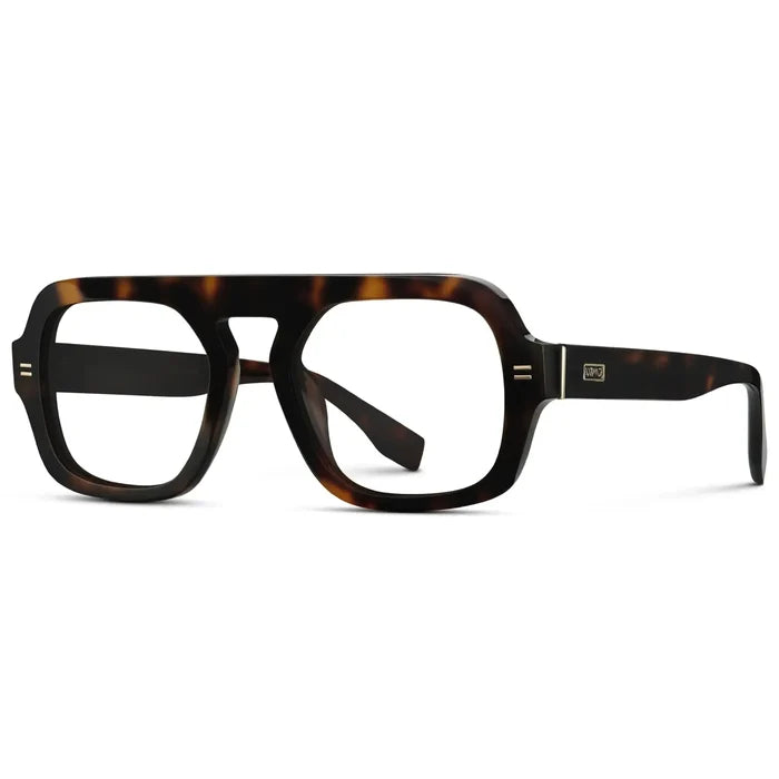 Brown Tortoise || Side view of Women's Oversized Aviator Prescription Eyeglasses with Brown Tortoise Frame and Clear Lenses on a white background