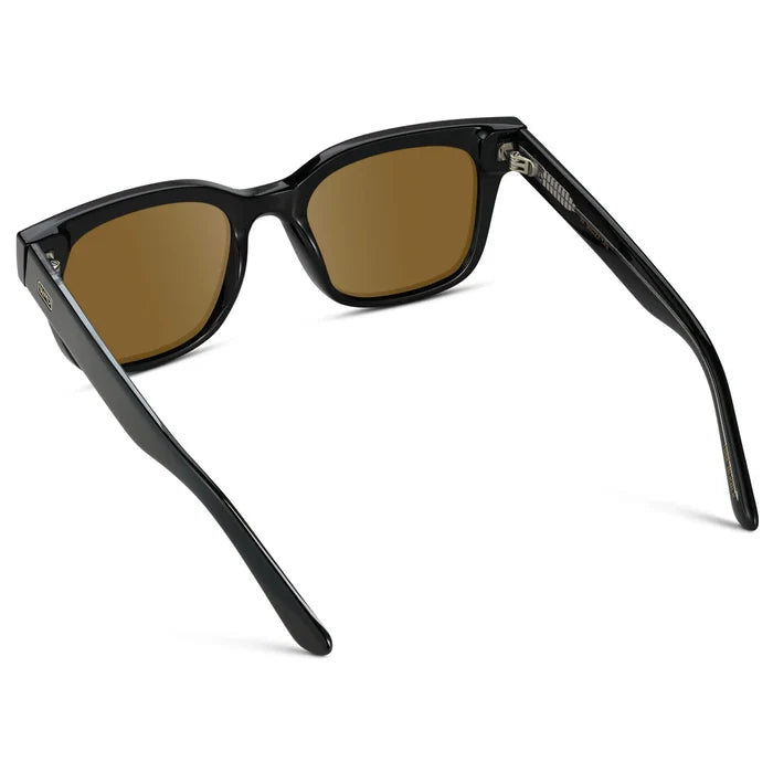 Black / Amber || Back view of Men's Square Frame Prescription Sunglasses with Black Frame and Brown Lenses