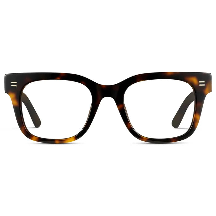 Brown Tortoise || Men's Square Prescription Glasses with Brown Tortoise Frames and Clear Lenses on a white background