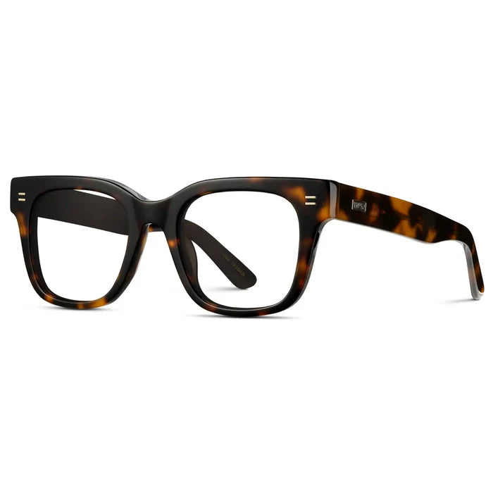 Brown Tortoise || Side view of Men's Square Prescription Glasses with Brown Tortoise Frames and Clear Lenses on a white background