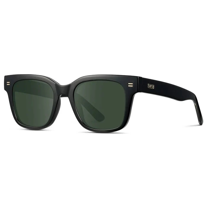Black / G15 || Side view of Men's Square Frame Prescription Sunglasses with Black Frame and Green Lenses