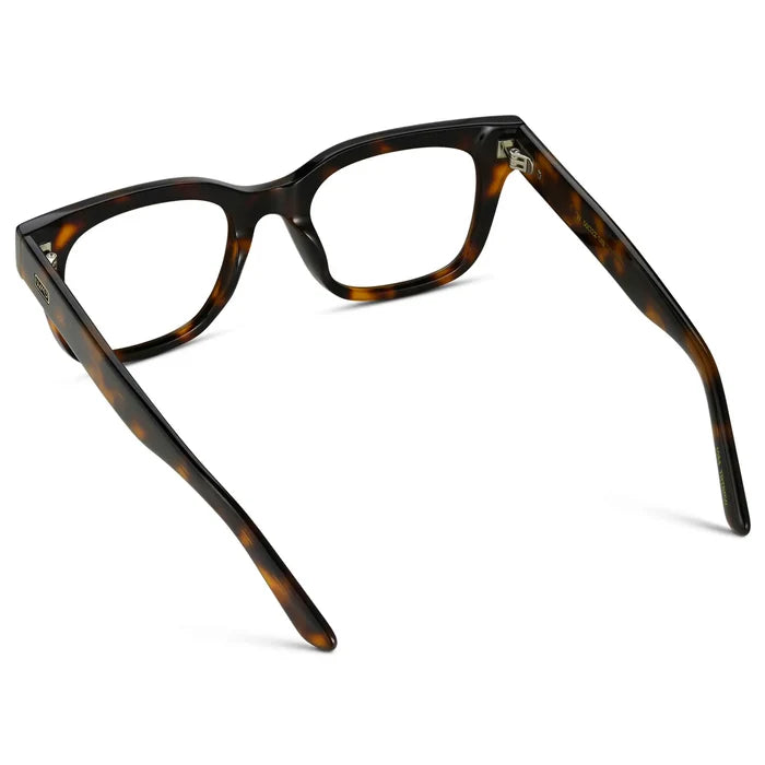 Brown Tortoise || Back view of Men's Square Prescription Glasses with Brown Tortoise Frames and Clear Lenses on a white background