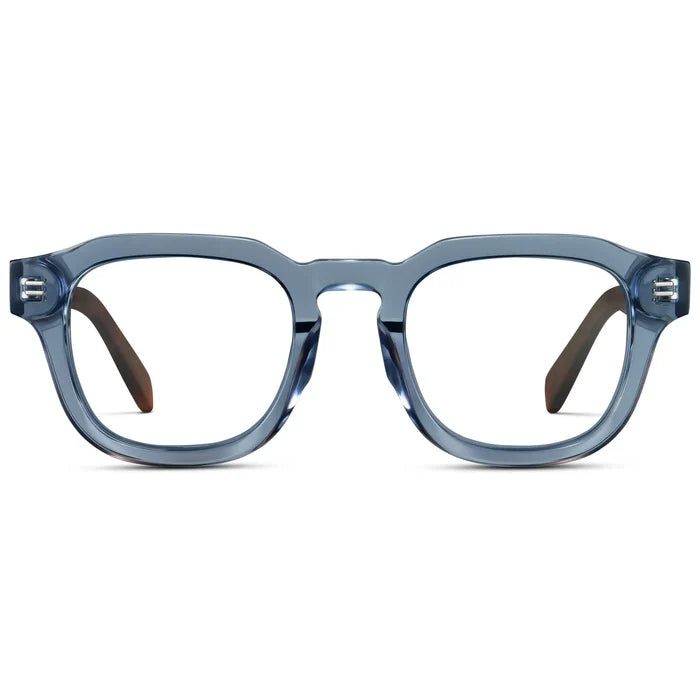 Denim Blue || Men's Square Prescription Eyeglasses with Denim Blue Acetate Frame and Clear Prescription Lens on a white background