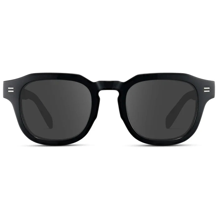 Black / Grey || Front view of Men's Square Prescription Eyeglasses with Black Acetate Frame and Grey Prescription Lens