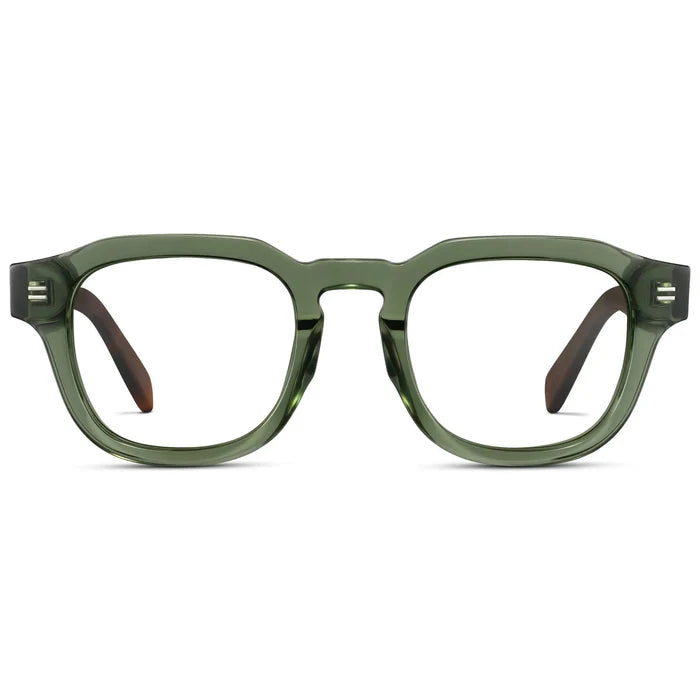 Crystal Agave Green || Men's Square Prescription Eyeglasses with Crystal Agave Green Acetate Frame and Clear Prescription Lens on a white background