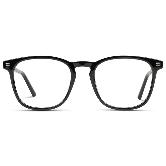 Black || Men's Square Prescription Glasses with Black Frame and Clear Lenses on a white background