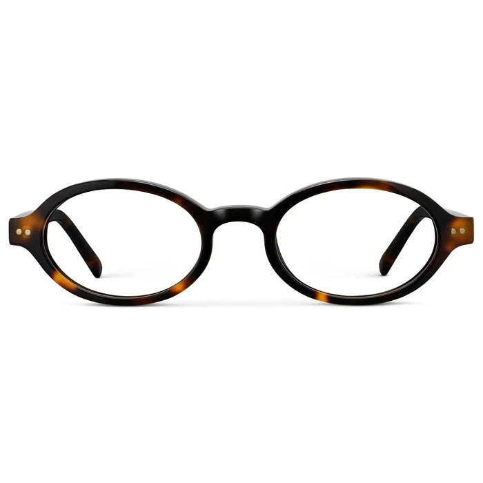 Brown Tortoise || Women's Slim Oval Prescription Glasses with Brown Tortoise Frame and Clear Lens on a white background