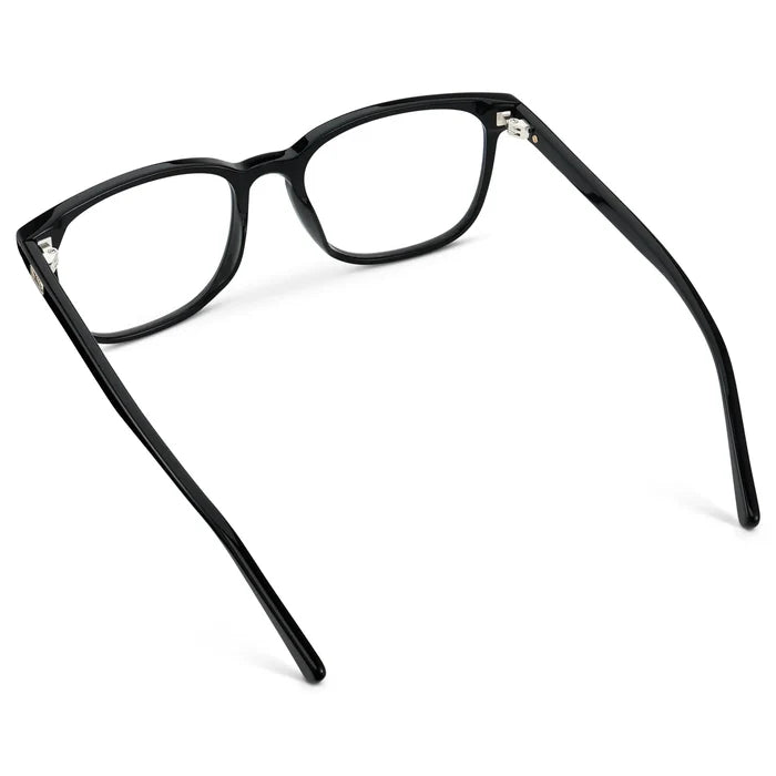Black || Unisex Oversized Rectangular Blue Light Blocking Glasses with Black Acetate Frame and Clear Lens