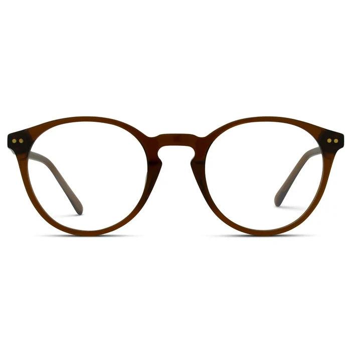 Crystal Chestnut Brown || Men's Round Prescription Glasses with Crystal Chestnut Brown Frame and Clear Lenses on a white background