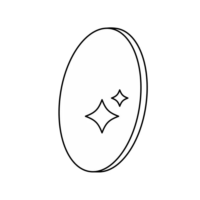 Line art icon of an oval lens with two sparkle symbols, representing premium anti-reflective coating