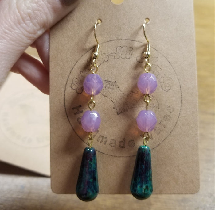 Purple with Green Teardrop EARRiNGS by Lavish-Li Made