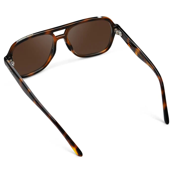Brown Tortoise / Dark Brown Lens || Back view of Women's Flat-Top Aviator Sunglasses with Brown Tortoise Frame and Dark Brown Lens on a white background