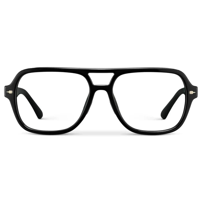 Black || Women's Flat-Top Aviator Prescription Eyeglasses with Black Frame and Clear Lens on a white background
