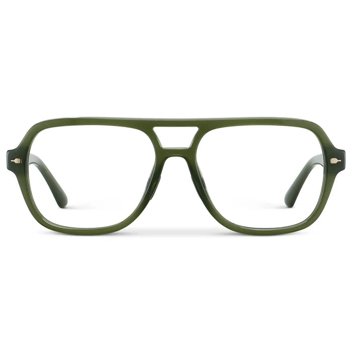 Olive Green || Women's Flat-Top Aviator Prescription Eyeglasses with Olive Green Frame and Clear Lens on a white background