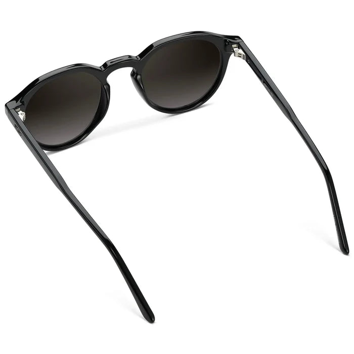 Black / Oak Brown Gradient Lens || Men's Round Polarized Sunglasses with Black acetate frame and brown gradient lens