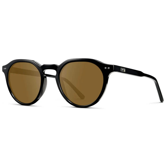 Black / Amber || Men's Round Prescription Sunglasses with Black Lightweight Frame and Brown Lenses