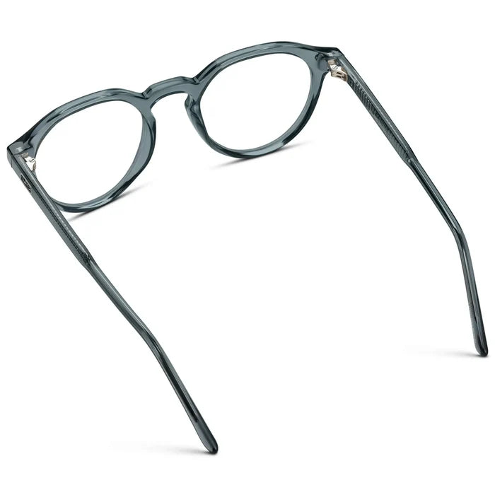 Crystal Stone Blue || Back view of Men's Round Prescription Glasses with Crystal Stone Blue Acetate Frame and Clear Lenses on a white background