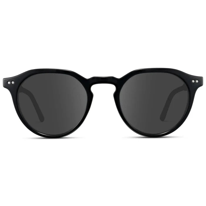 Black / Grey || Men's Round Prescription Sunglasses with Black Lightweight Frame and Grey Lenses