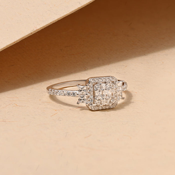 Rectangular Halo CZ Silver Ring