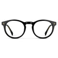 Black || Front view of Men's Round Prescription Eyeglasses with Black Frame and Clear Lens on a white background