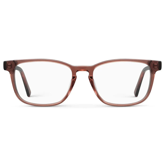 Redbrick Brown || Women's Rectangular Eyeglasses with Redbrick Brown Acetate Frame and Clear Prescription Lens on a white background