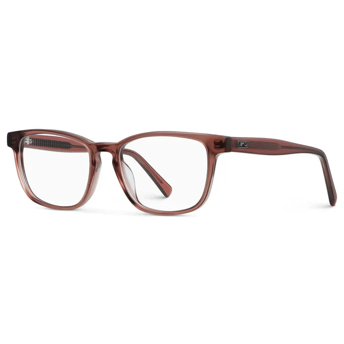 Redbrick Brown || Side view of Women's Rectangular Eyeglasses with Redbrick Brown Acetate Frame and Clear Prescription Lens on a white background