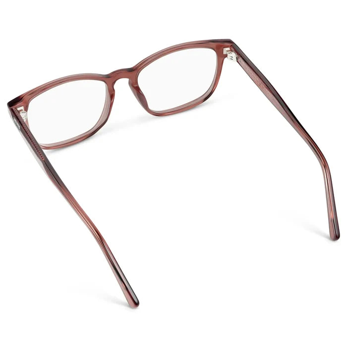 Redbrick Brown || Back view of Women's Rectangular Eyeglasses with Redbrick Brown Acetate Frame and Clear Prescription Lens on a white background