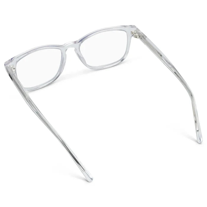 Clear || Back view of Women's Rectangular Eyeglasses with Clear Acetate Frame and Clear Prescription Lens on a white background