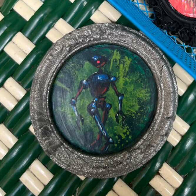 Robot Walk Small Framed Original PAINTING