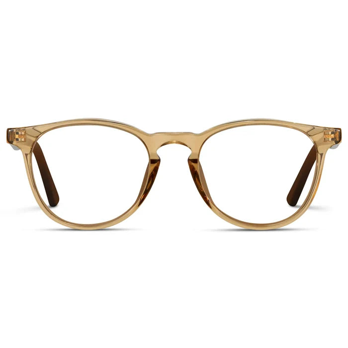 Crystal Brown Marble || Men's Round Prescription Eyeglasses with Crystal Brown Marble Frame and Clear Lenses on a white background