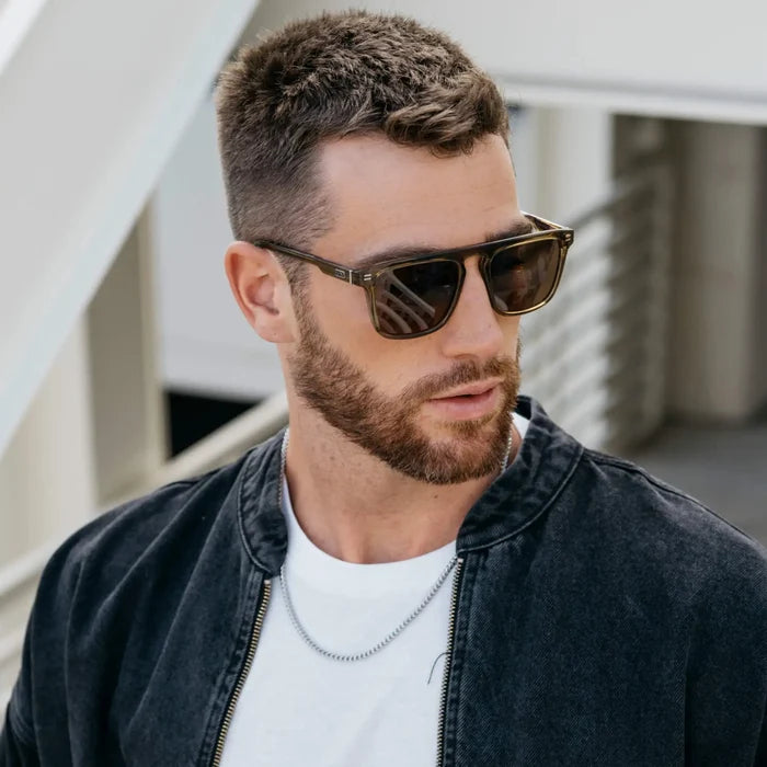Crystal Verde / Brown Lens || Men's Green Square Sunglasses with Brown Polarized Lenses