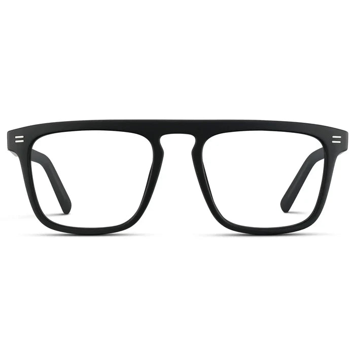 Matte Black || Men's Oversized Square Prescription Glasses with Black Frames and Clear Lenses on a white background