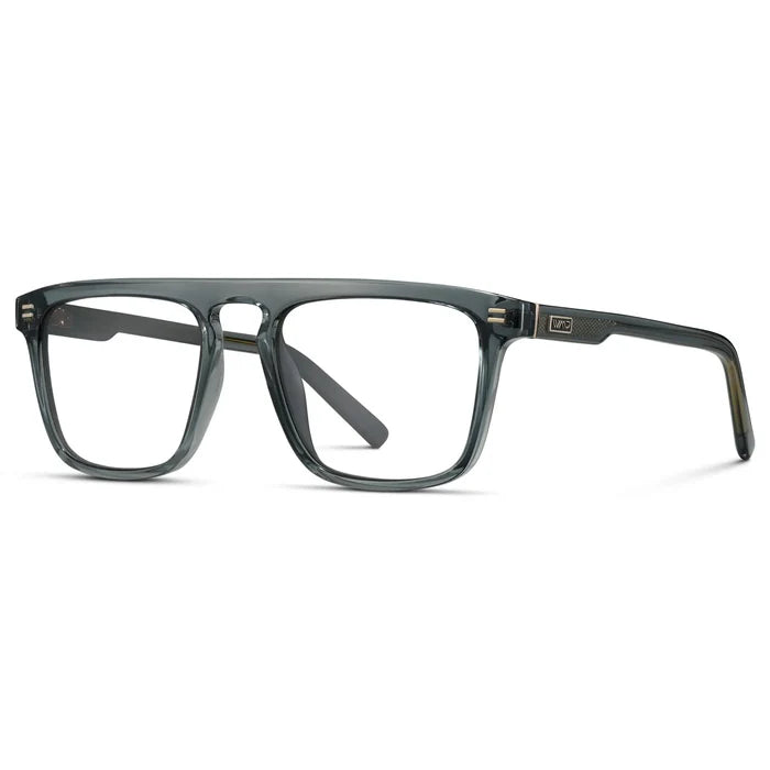 Crystal Stone Blue || Side view of Men's Oversized Square Prescription Glasses with Crystal Stone Blue Frames and Clear Lenses on a white background