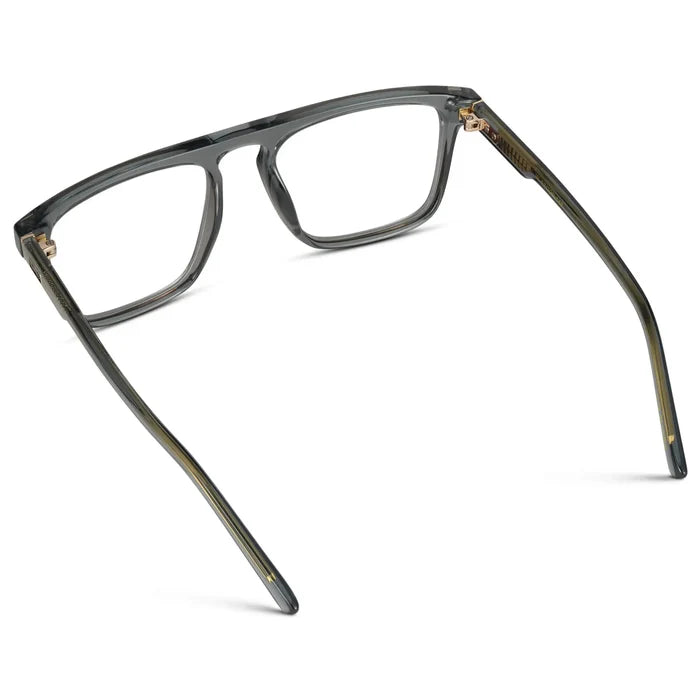 Crystal Stone Blue || Back view of Men's Oversized Square Prescription Glasses with Crystal Stone Blue Frames and Clear Lenses on a white background