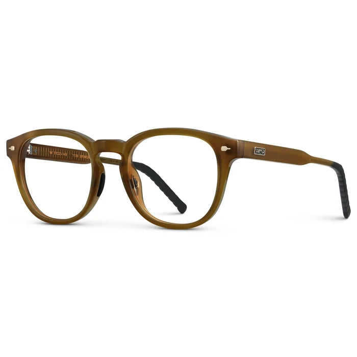 Dune Brown || Side view of Men's Round Prescription Eyeglasses with Dune Brown Frame and Clear Oval Lens on a white background