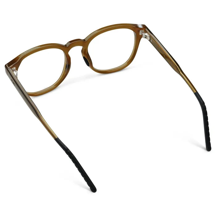 Dune Brown || Back view of Men's Round Prescription Eyeglasses with Dune Brown Frame and Clear Oval Lens on a white background