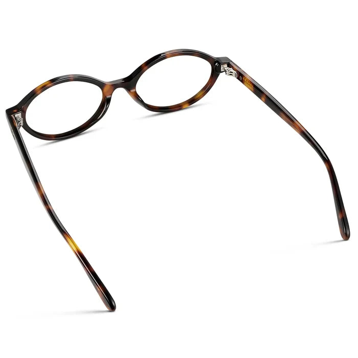 Brown Tortoise || Back view of Women's Slim Oval Eyeglasses with Brown Tortoise Acetate Frame and Clear Prescription Lens on a white background