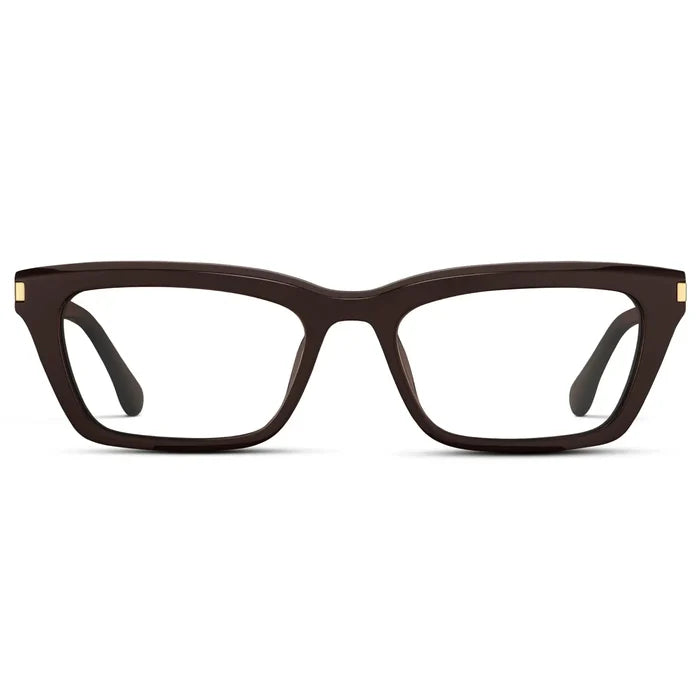 Mocha Brown || Women's Cat Eye Prescription Eyeglasses with Mocha Brown Frame and Clear Lenses on a white background