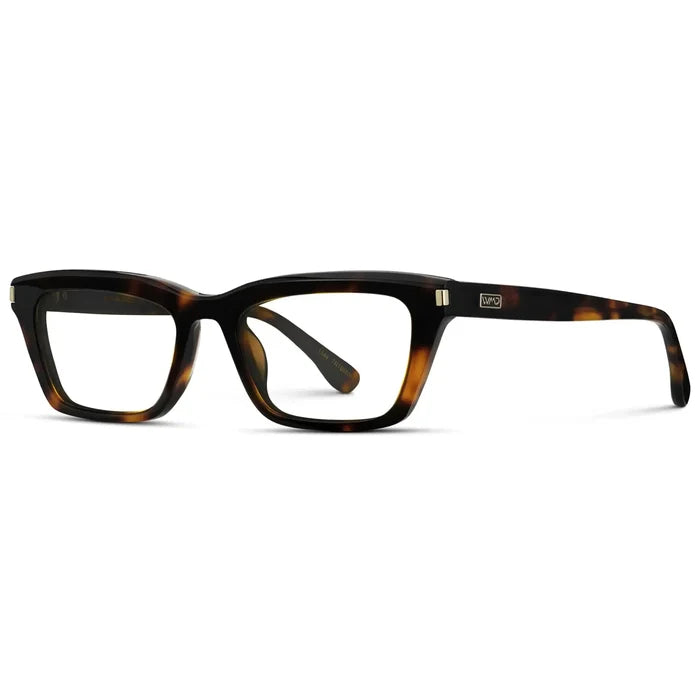 Brown Tortoise || Side view of Women's Cat Eye Prescription Eyeglasses with Brown Tortoise Frame and Clear Lenses on a white background