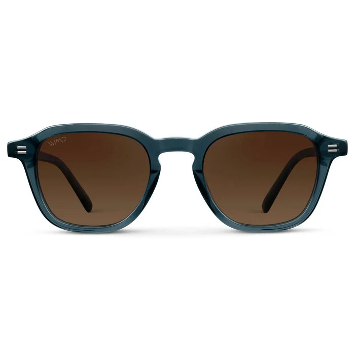 Crystal Steel Blue / Brown Gold Gradient Lens || Men's Geometric Square Sunglasses with Crystal Steel Blue Acetate Frame and Brown Gold Gradient Polarized Lens