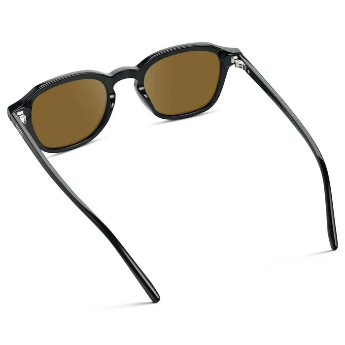 Black / Amber || Back view of Men's Geometric Square Prescription Sunglasses with Black Acetate Frame and Amber Lens