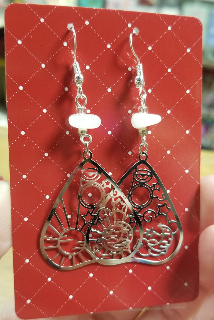 Silver Planchette & Stones EARRINGS by Skullduggery Studio