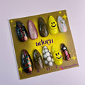 Smiley Face Almond Shaped Hand-painted Acrylic Press On NAiL SET by Adorn Nails