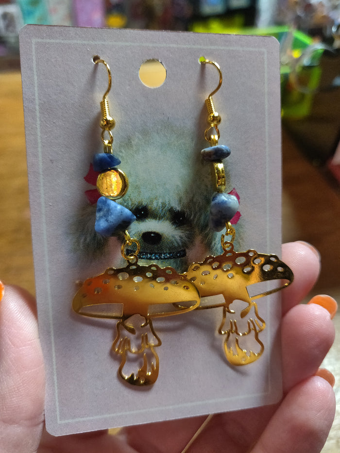 Sodalite Mushroom EARRINGS by Skullduggery Studio