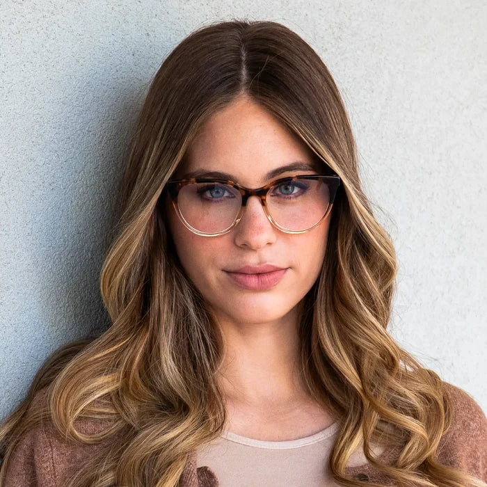 Crystal Brown Tortoise || Women's Brown Tortoise Cateye Acetate Frame Prescription Glasses with Clear Lenses