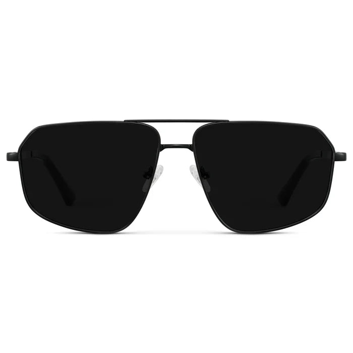 Black / Triple Black Lens || Women's Metal Aviator Sunglasses with Black Frame and Black Lens on a white background